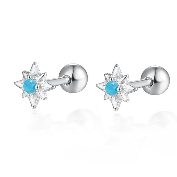 925 Sterling Silver Star Diamond Piercing Screw Earrings Unisex