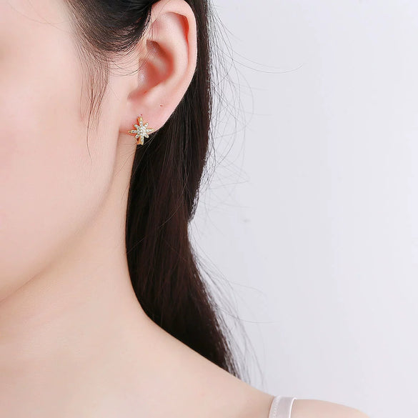 925 Sterling Silver Star Ear Clip Geometric Electroplated Elegant Crystal Inlaid Ear Jewelry For Women