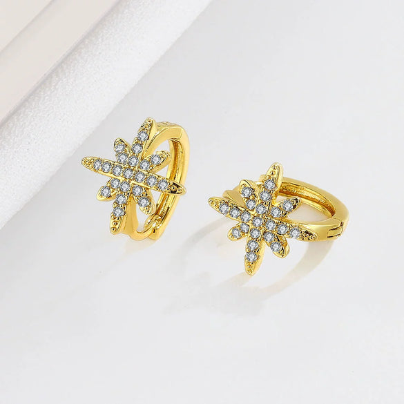 925 Sterling Silver Star Ear Clip Geometric Electroplated Elegant Crystal Inlaid Ear Jewelry For Women