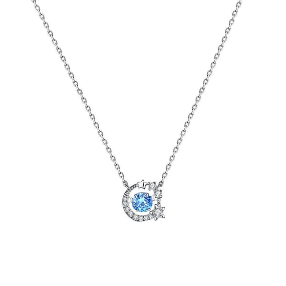 Sterling Silver Star Holding Moon Pendant Clavicle Necklace Highend Sense Jewelry