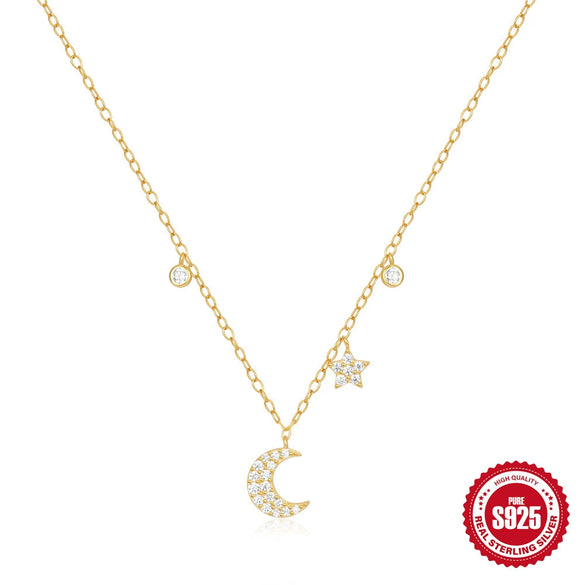 925 Sterling Silver Star Moon Diamondencrusted Women's Stacked Ochain Necklace With Electroplating