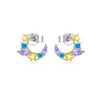 Sterling Silver Star Moon Earrings Electroplated Platinum 18K Gold Women's Style