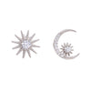 Sterling Silver Star Moon Microinlay Minimalist Earrings For Female