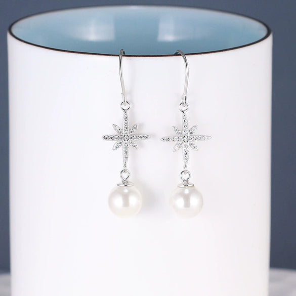 Sterling Silver Star Pearl Long Tassel Earrings Elegant Rice Star Drop Earrings For Women