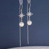 Sterling Silver Star Pearl Long Tassel Earrings Elegant Rice Star Drop Earrings For Women