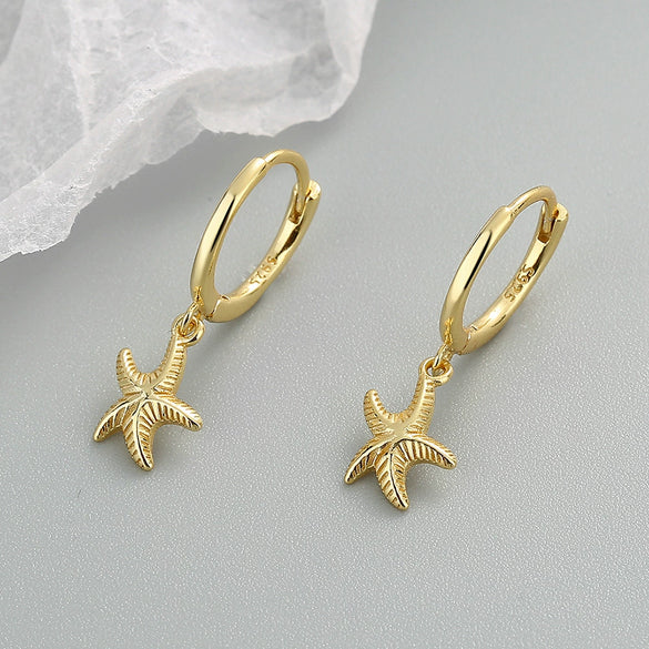 Sterling Silver Starfish Ear Buckle Earrings Geometric Electroplated Statement Earrings