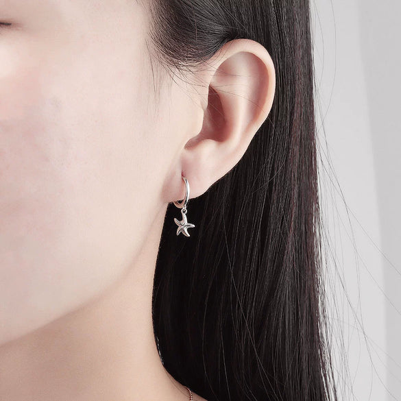 Sterling Silver Starfish Ear Buckle Earrings Geometric Electroplated Statement Earrings