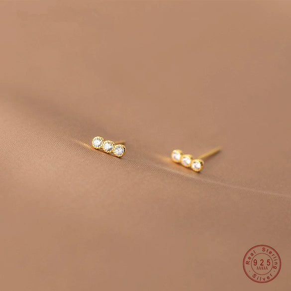 Sterling Silver Threediamond Earrings Simple Geometric Style 14K Gold Plated
