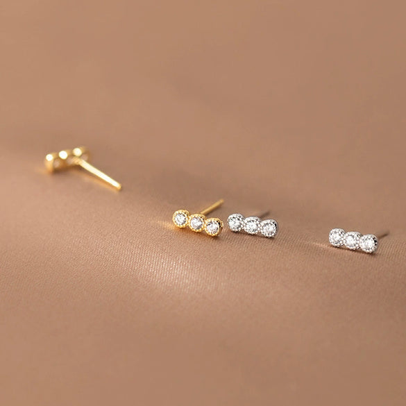 Sterling Silver Threediamond Earrings Simple Geometric Style 14K Gold Plated