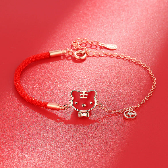 925 Sterling Silver Tiger Pendant Necklace And Bracelet Set With Color Changing Zodiac Design Electroplated Cross Chain Fashion Jewelry