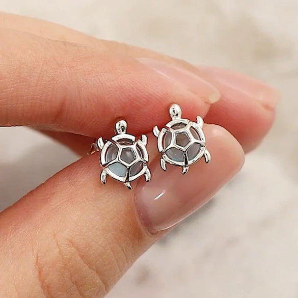 Sterling Silver Tortoise Earrings With Animals Zodiac Pattern And Electroplating Design