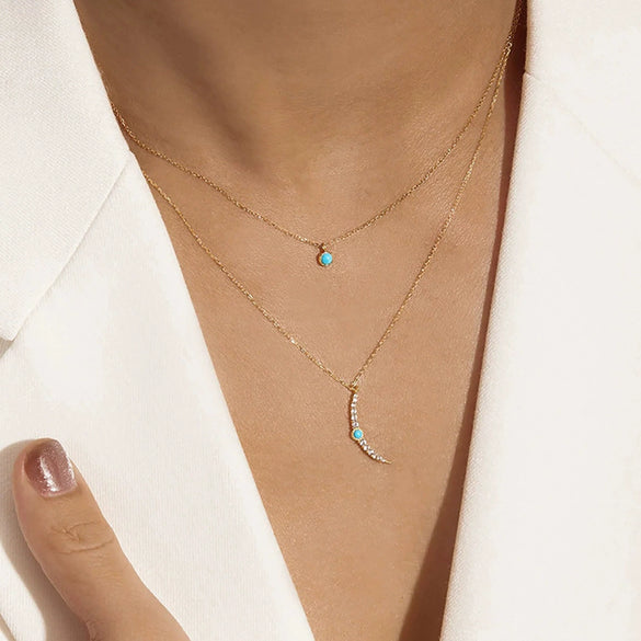 925 Sterling Silver Turquoise Niche Retro Female Clavicle Chain With Geometric Pattern And Electroplating