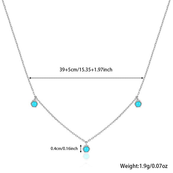 925 Sterling Silver Turquoise Niche Retro Female Clavicle Chain With Geometric Pattern And Electroplating
