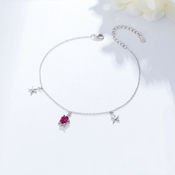 Sterling Silver Turtle Starfish Pendant Anklet For Girls Bohemian Style