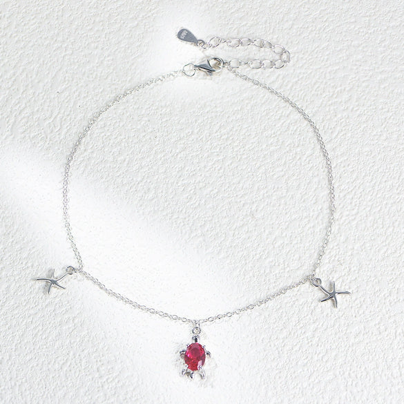 Sterling Silver Turtle Starfish Pendant Anklet For Girls Bohemian Style