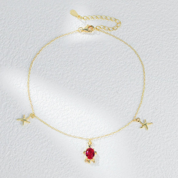 Sterling Silver Turtle Starfish Pendant Anklet For Girls Bohemian Style