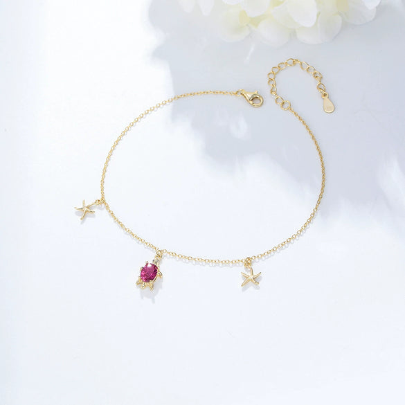 Sterling Silver Turtle Starfish Pendant Anklet For Girls Bohemian Style