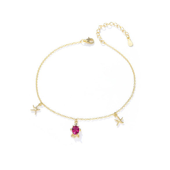 Sterling Silver Turtle Starfish Pendant Anklet For Girls Bohemian Style