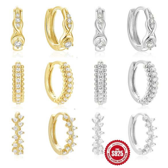 925 Sterling Silver Twisted Element Earrings With Electroplating And Zircon Inlay