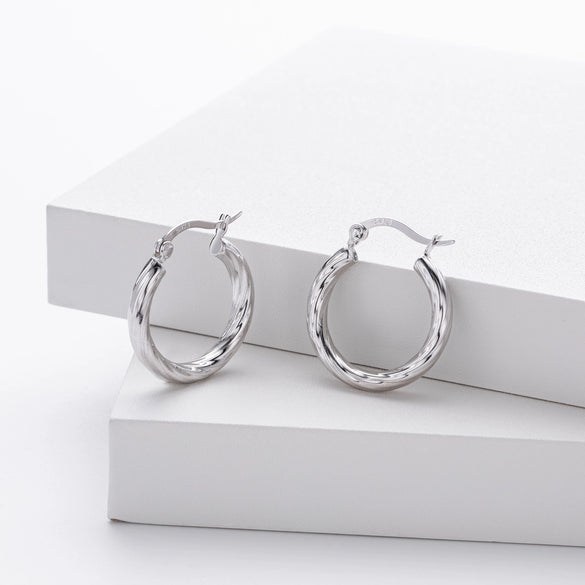 Sterling Silver Twisted Hollow Tube Circle Earrings With Wave Pattern And French Tassel For Women