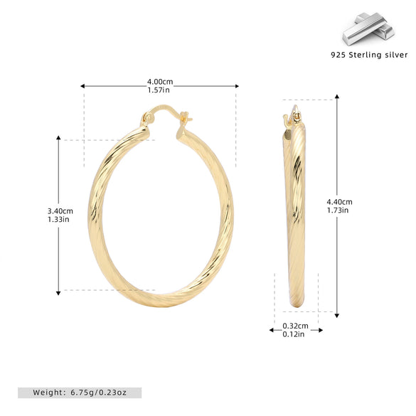 Sterling Silver Twisted Hollow Tube Circle Earrings With Wave Pattern And French Tassel For Women