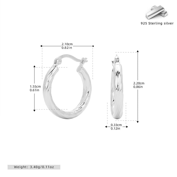 Sterling Silver Twisted Hollow Tube Circle Earrings With Wave Pattern And French Tassel For Women