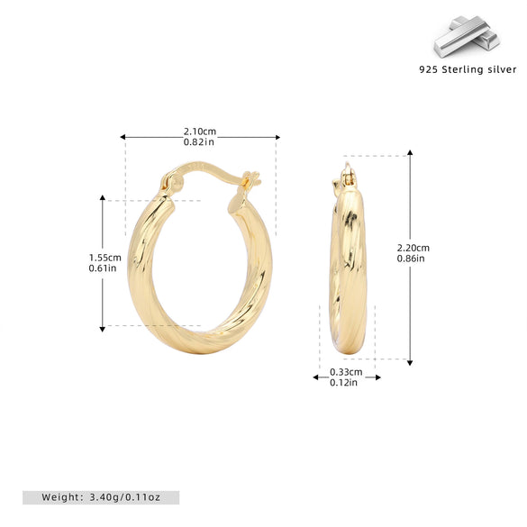 Sterling Silver Twisted Hollow Tube Circle Earrings With Wave Pattern And French Tassel For Women