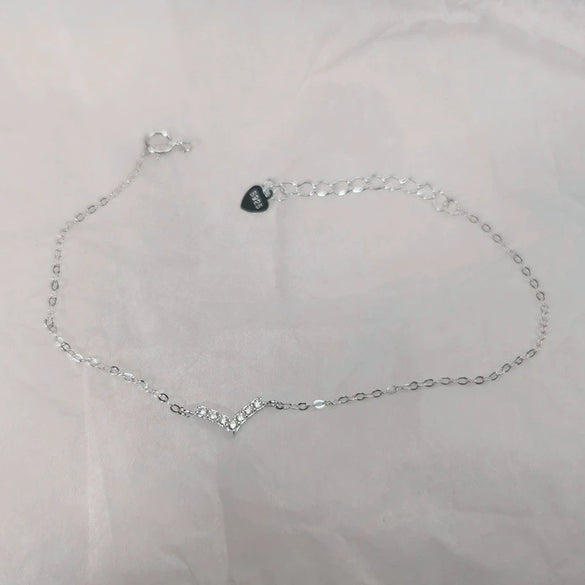 Sterling Silver Vshaped Women's Bracelet With 14K Goldplated Letters And Diamondencrusted Elegant Design