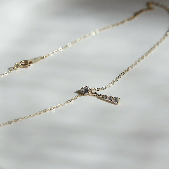 Sterling Silver Water Drop Necklace Plated With 14K Gold Vertical Strips Inlaid With Diamonds