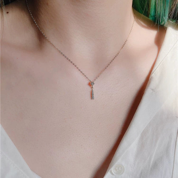 Sterling Silver Water Drop Necklace Plated With 14K Gold Vertical Strips Inlaid With Diamonds