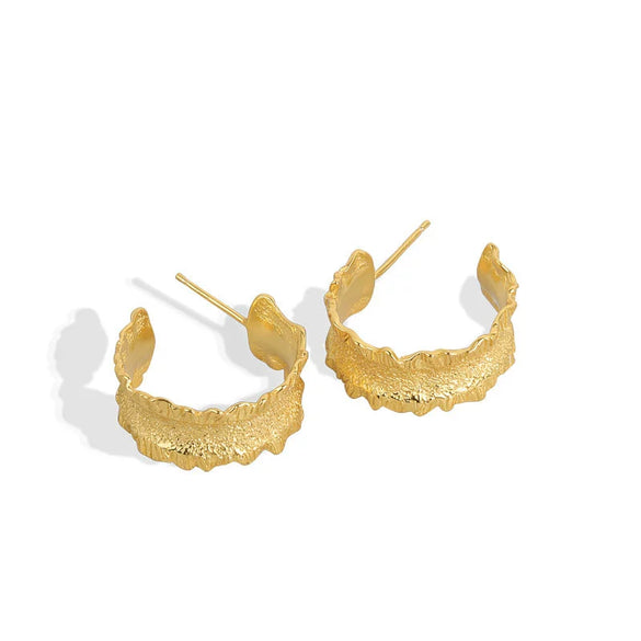 925 Sterling Silver Wavy Wide Earrings Simple Textured Sand Finish Fashion Earrings For Women