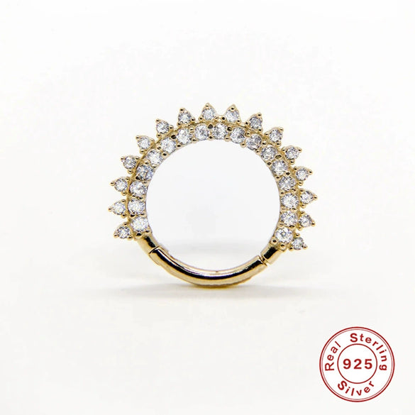 Sterling Silver 925 Women's Body Piercing Cartilage Jewelry Nose Ring Ear Clip Earrings With Flower Double Row Water Drop Zircon Environmental Protection Electroplating