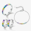 925 Sterling Silver Women's Bracelet And Earrings Set With Heart And Drop Shapes And Dripping Oil Design