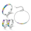925 Sterling Silver Women's Bracelet And Earrings Set With Heart And Drop Shapes And Dripping Oil Design
