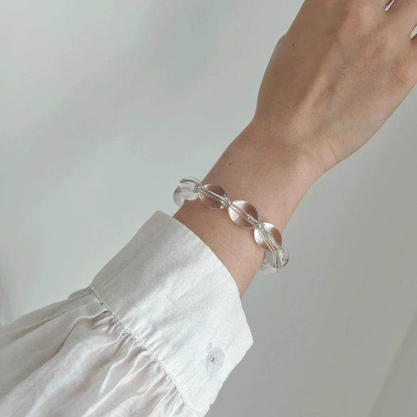 925 Sterling Silver Women's Bracelet With Oval Transparent Crystal Geometric Design Electroplated