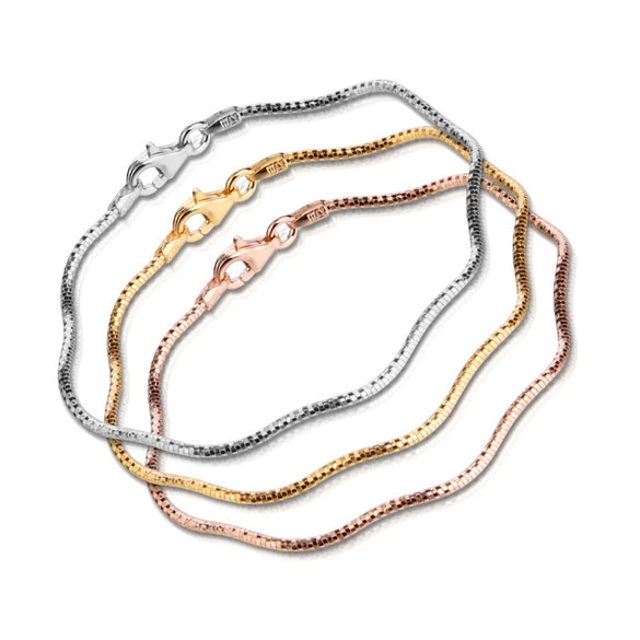 Sterling Silver Women’s Bracelet With Three Tone Wavy Design Elastic Band Minimalist Fashion Hand Jewelry