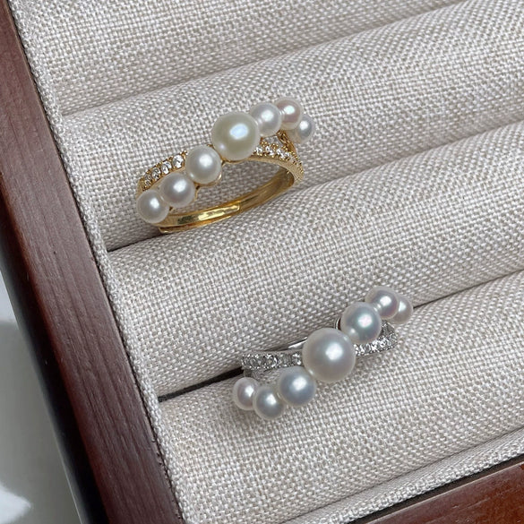 Sterling Silver Women's Freshwater Pearl Multibead Ring