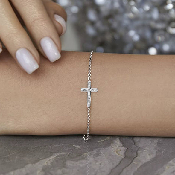 925 Sterling Silver Women's Geometric Cross Inlaid Zircon Seiko Bracelet In Ins Style