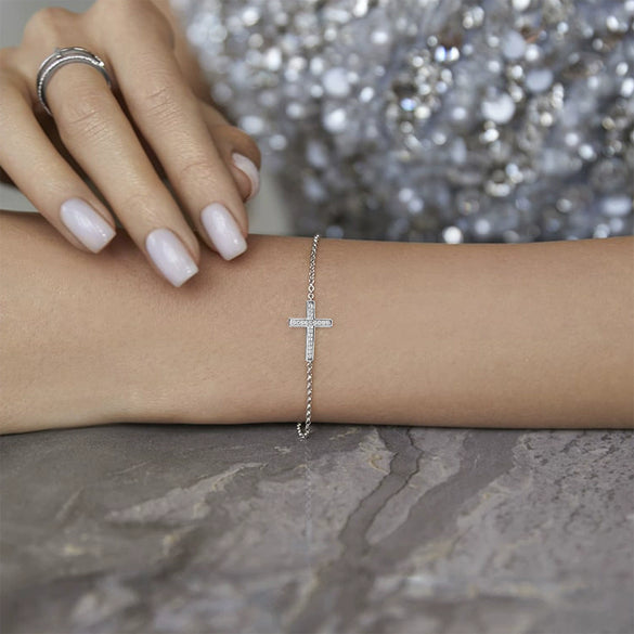 925 Sterling Silver Women's Geometric Cross Inlaid Zircon Seiko Bracelet In Ins Style