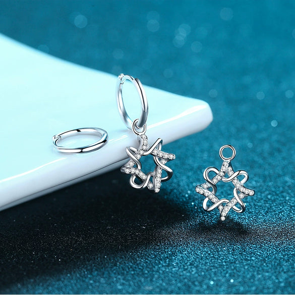 925 Sterling Silver Women's Geometric Polygon Stud Earrings With Moissanite Inlay Textured Gravel Style