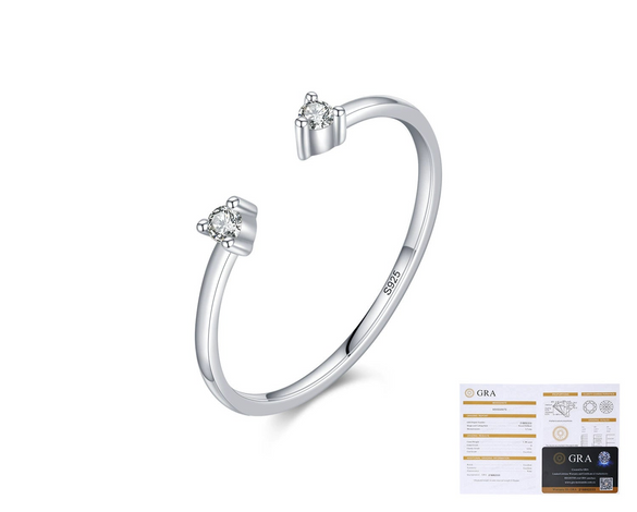 925 Sterling Silver Women's Geometric Style Stacked Open Tail Ring With Moissanite