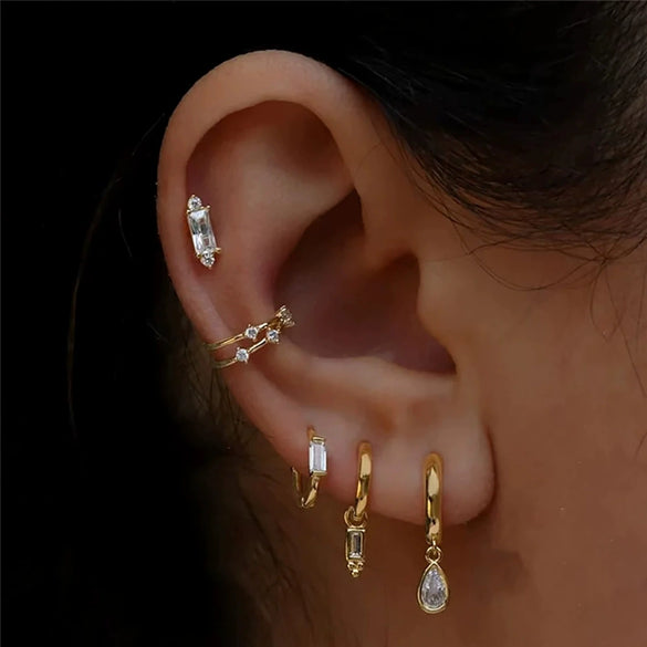 925 Sterling Silver Women's Geometric Zircon Set Earrings