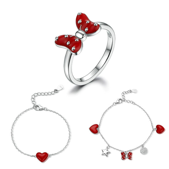 925 Sterling Silver Women's Love Oil Dripping Bow Bracelet With Stars Pattern