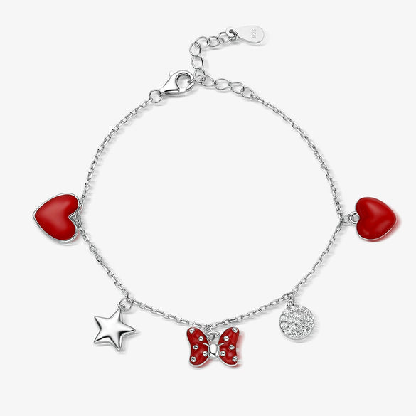 925 Sterling Silver Women's Love Oil Dripping Bow Bracelet With Stars Pattern