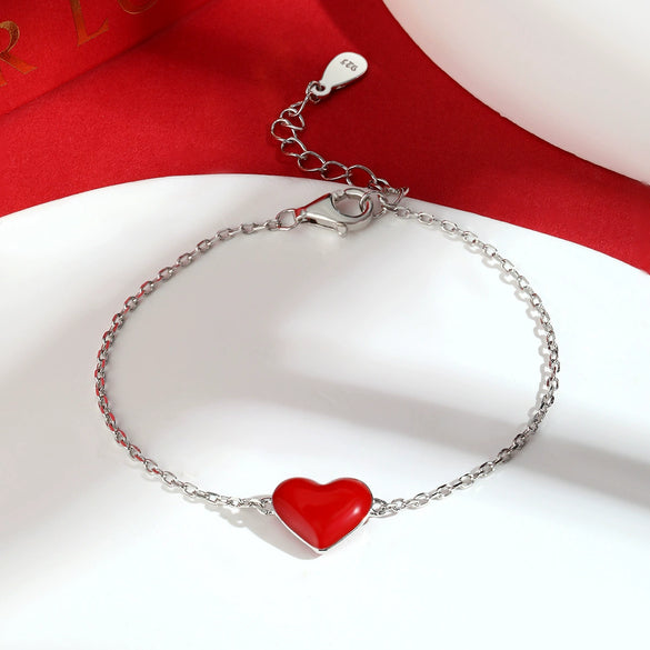 925 Sterling Silver Women's Love Oil Dripping Bow Bracelet With Stars Pattern