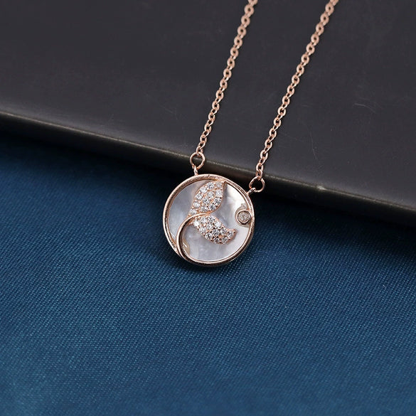 925 Sterling Silver Women’s Necklace With White Shell Fishtail Pendant Geometric Cross Chain Electroplated Collarbone Necklace