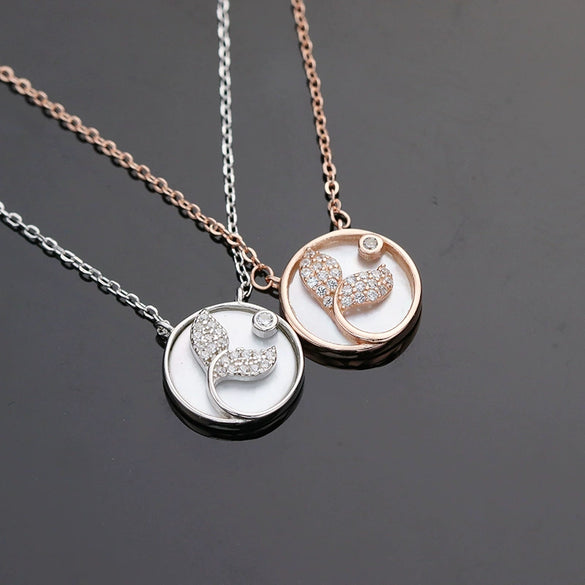 925 Sterling Silver Women’s Necklace With White Shell Fishtail Pendant Geometric Cross Chain Electroplated Collarbone Necklace