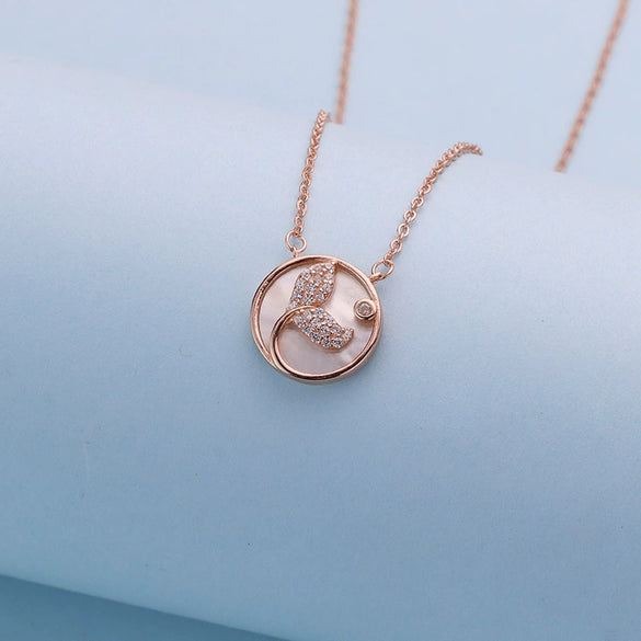 925 Sterling Silver Women’s Necklace With White Shell Fishtail Pendant Geometric Cross Chain Electroplated Collarbone Necklace