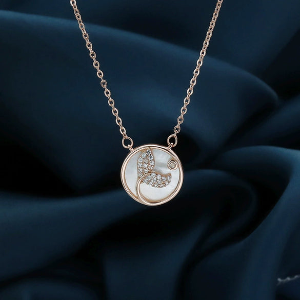 925 Sterling Silver Women’s Necklace With White Shell Fishtail Pendant Geometric Cross Chain Electroplated Collarbone Necklace