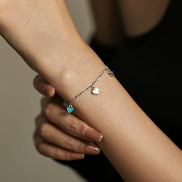 925 Sterling Silver Women's Niche Design Heart Shape Epoxy Love Bracelet